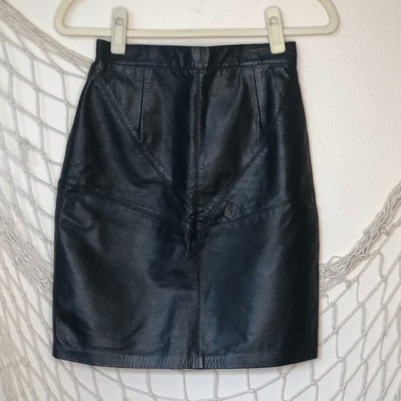 Vintage Black Leather Pencil Skirt 6